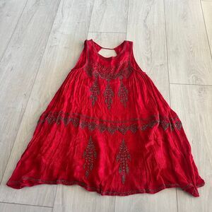 Free People Dress Womans Small Red Delilah Sequined Open Back Mini Boho Summer